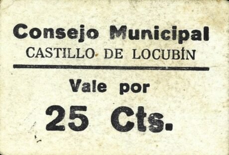 Аверс банкноты 25 сантимов Кастильо де Локубин (Испания)