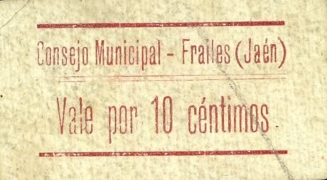 Аверс банкноты 10 сантимов Фрайлес (Испания)