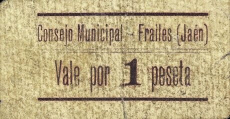 Аверс банкноты 1 peseta Frailes (Spain)