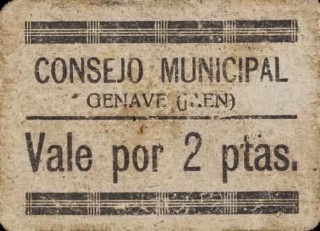 Аверс банкноты 2 Женавские песеты (Испания)