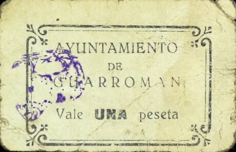 Аверс банкноты 1 песета Гуарроман (Испания)
