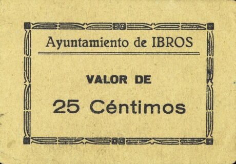 Аверс банкноты 25 centymów Ibros (Hiszpania)