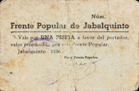 Аверс банкноты 1 peseta Jabalquinto (Hiszpania) 1936