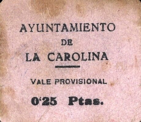 Аверс банкноты 0,25 песеты Ла Каролина (Испания)