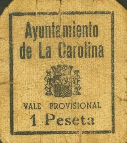 Аверс банкноты 1 песета Ла Каролина (Испания)