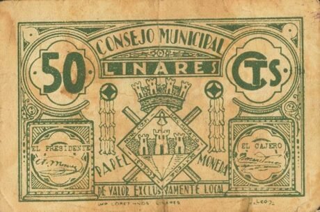 Аверс банкноты 50 centymów Linares (Hiszpania) 1937