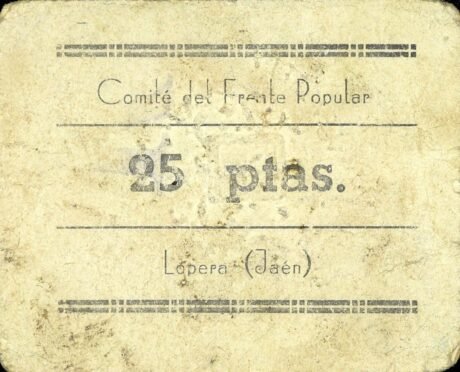 Аверс банкноты 25 pesetas Lopera (Spain)