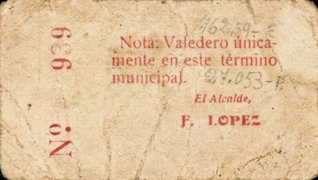 Реверс банкноты 1 peseta Lupion (Spain)