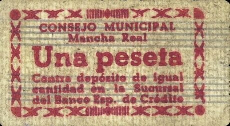 Аверс банкноты 1 Peseta Mancha Real (Hiszpania)