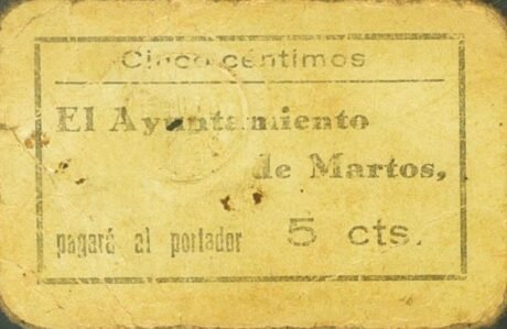 Аверс банкноты 5 centymów Martos (Hiszpania)