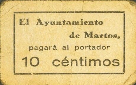 Аверс банкноты 10 centymów Martos (Hiszpania)