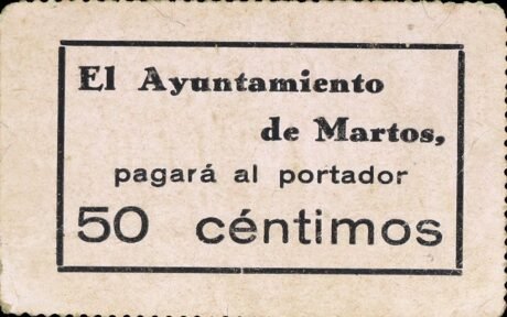 Аверс банкноты 50 centymów Martos (Hiszpania)