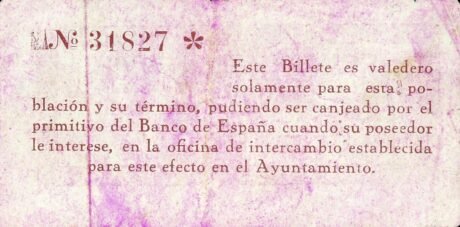 Реверс банкноты 10 centymów Navas de San Juan (Hiszpania) 1937