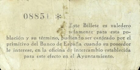 Реверс банкноты 50 centymów Navas de San Juan (Hiszpania) 1937