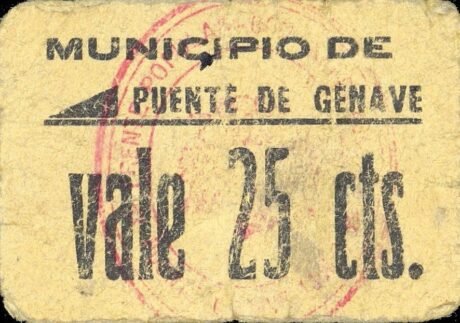 Аверс банкноты 25 сантимов Пуэнте де Женав (Испания)