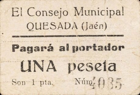 Аверс банкноты 1 песета Кесада (Испания)