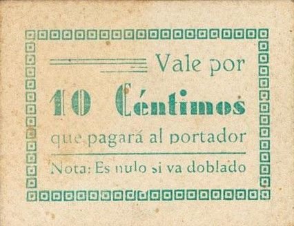 Аверс банкноты 10 centymów Sabiote (Hiszpania)