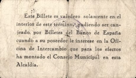 Реверс банкноты 50 centymów Santisteban del Puerto (Hiszpania) 1937