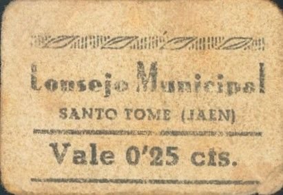 Аверс банкноты 25 сантимов Санто Томе (Испания)