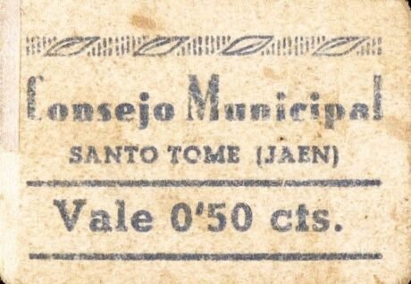 Аверс банкноты 50 centymów Santo Tome (Hiszpania)