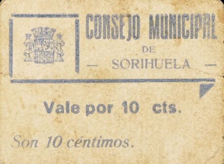 Аверс банкноты 10 сантимов Сориуэла (Испания)