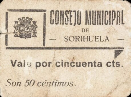 Awers banknotu 50 centymów Sorihuela (Hiszpania)