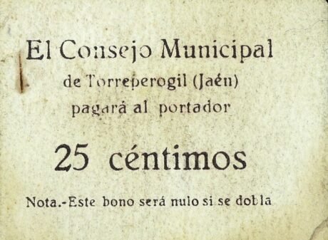 Аверс банкноты 25 centymów Torreperojil (Hiszpania)