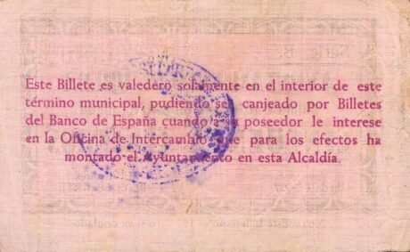 Реверс банкноты 50 сентимошей Убеда (Испания) 1937 года