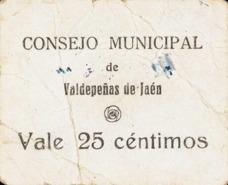 Аверс банкноты 25 сантимов Вальдепеньяс де Хаэн (Испания)