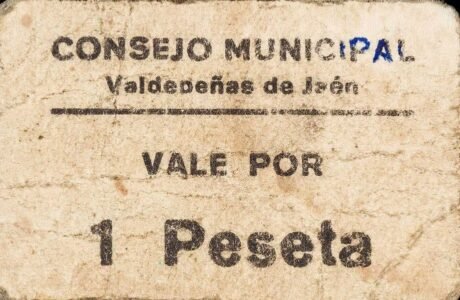 Аверс банкноты 1 peseta Valdepenas de Jaen (Hiszpania)