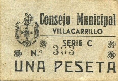 Аверс банкноты 1 песета Вильякаррильо (Испания)