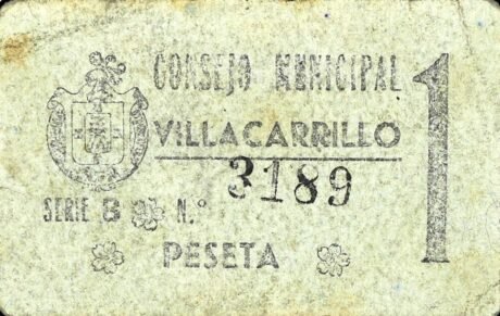 Аверс банкноты 1 peseta Villacarrillo (Spain)