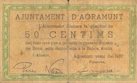 Аверс банкноты 50 centymów Agramunt (Hiszpania) 1937