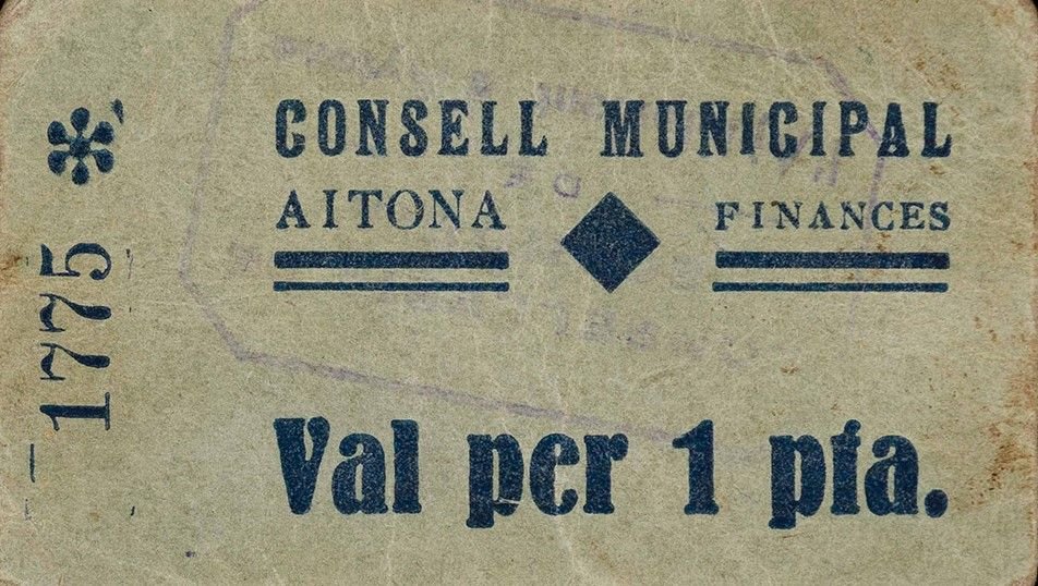 Аверс банкноты 1 песета Айтона (Испания)