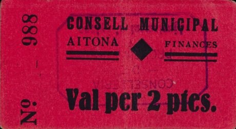 Аверс банкноты 2 песеты Айтона (Испания)