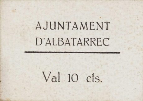 Аверс банкноты 10 сантимов Альбатаррек (Испания) 1938 года