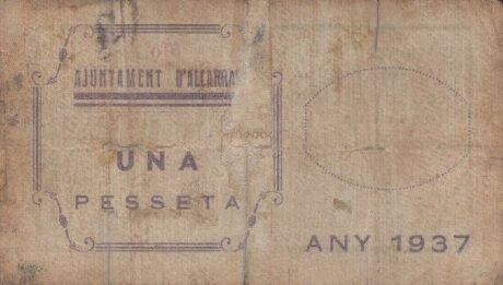 Реверс банкноты 1 песета Алькаррас (Испания) 1937 года