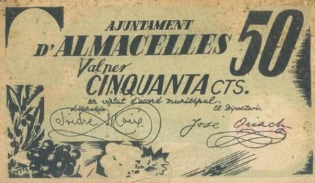 Аверс банкноты 50 сантимов Альмаселье (Испания) 1937 года