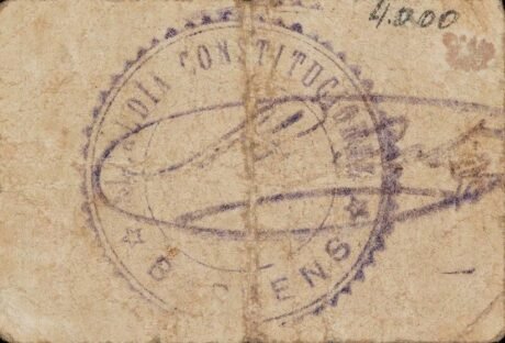 Реверс банкноты 25 centymów Barbens (Hiszpania)