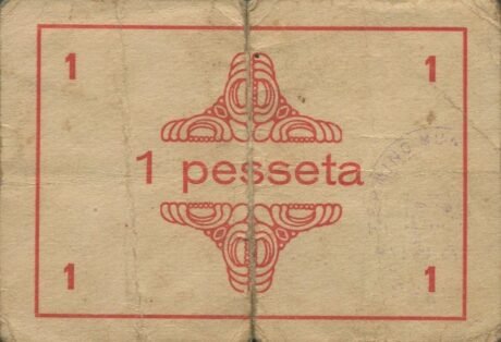 Реверс банкноты 1 песета Басселла (Испания) 1937 года