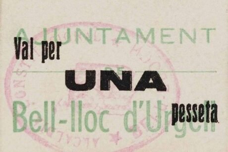 Аверс банкноты 1 peseta Belloc d'Urgell (Hiszpania)