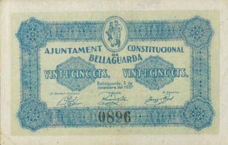 Аверс банкноты 25 centymów Bellaguarda (Hiszpania) 1937