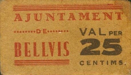 Аверс банкноты 25 centymów Belvisa (Hiszpania)