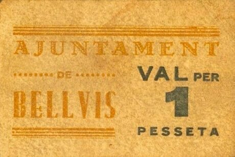 Аверс банкноты 1 peseta Belvis (Spain) 1937