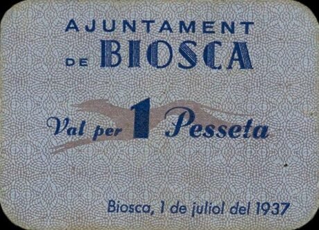 Аверс банкноты 1 Peseta Biosca (Hiszpania) 1937