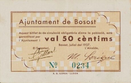 Аверс банкноты 50 centymów Bosost (Hiszpania) 1937