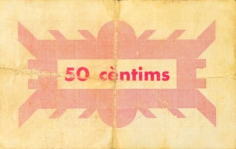 Реверс банкноты 50 сантимов Босост (Испания) 1937 года