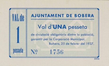 Аверс банкноты 1 песета Бобера (Испания) 1937 года
