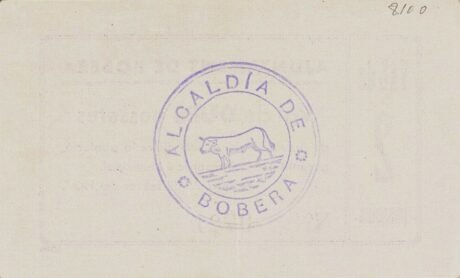 Реверс банкноты 2 pesetas Bobera (Spain) 1937
