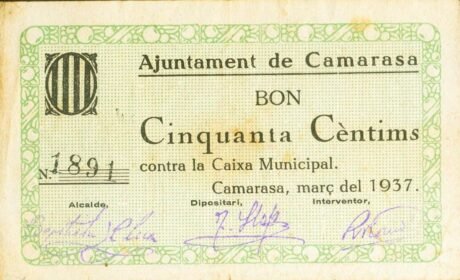 Аверс банкноты 50 centymów Camaras (Hiszpania) 1937